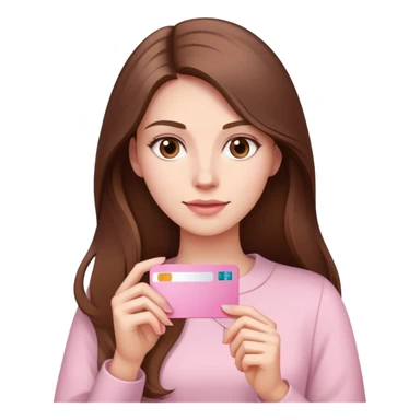 Femme au cheveux long et châtain qui tient une carte bancaire rose pale  sticker