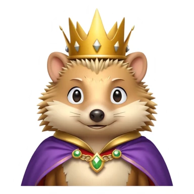 king hedgehog portrait, head and shoulders only, wearing a small golden crown, royal cape collar, proud confident expression, cute spiky fur details, fantasy royal vibe, 3D cartoon, mobile game icon style, clean background, no text, no watermark
 sticker