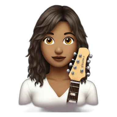 One rockstar girl with cascade brunette hair with fringes with quitar sticker