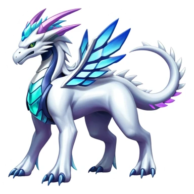 Colorful Iridescent Futuristic Modern Epic Legendary Shiny Cyber-Suicune-Dialga-Reshiram-Creature, (full body) sticker