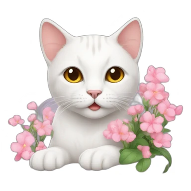 Cat wite with flowers sticker