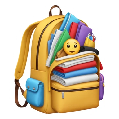 Emoji-style backpack overflowing with clothes sticker