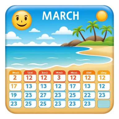 calendario playero con los todos los dias del mes de marzo y que los dias 21 22 y 23 esten en otro color sticker