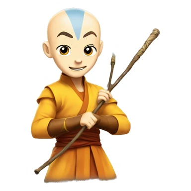 Aang from The Last Airbender holding his flying stick sticker
