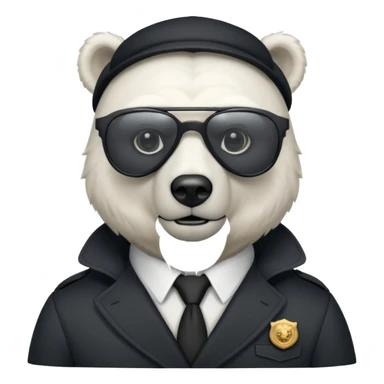 Make a humanoid polar bear with a secret agent outfit and dark black glasses sticker