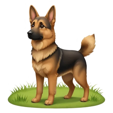 A German Shepherd standing alert on a grassy hill, looking into the distance with its ears perked. Realistic outdoor lighting, strong and intelligent expression, professional pet photography. sticker