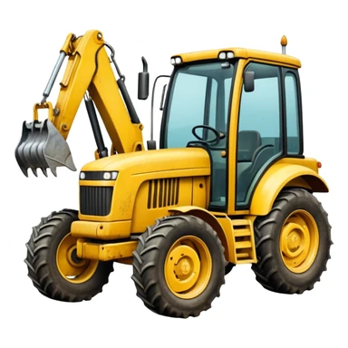 A tractor with a back hoe and a loader sticker