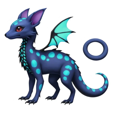 Rare epic aesthetic iridescent bioluminescent spooky gloomy colorful Salandit-Noibat-Eevee-Genet-species-Fakemon-hybrid-creature, with markings, full body sticker
