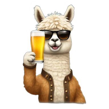 alpaca with sunglasses and a glass of beer in his hand sticker