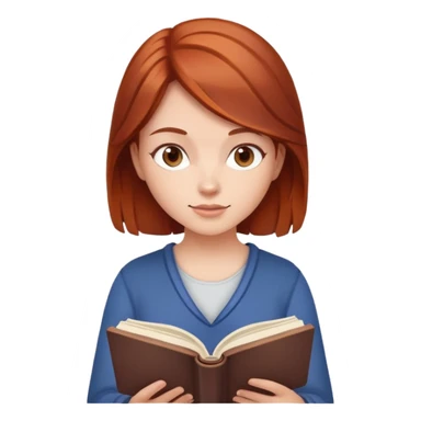 A girl with red-brown hair reading a book sticker