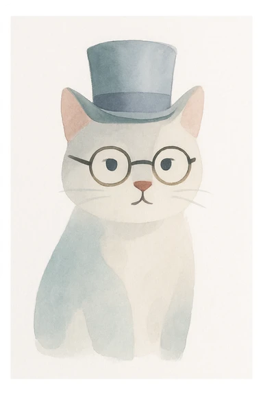 cat with a gibus hat and half moon glasses, detailed painterly style, rich textures and colors sticker