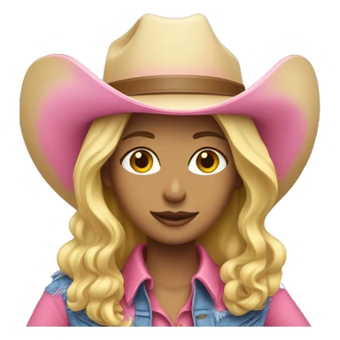 blonde lady with blue background and pink cowboy hat sticker