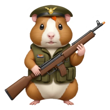 guinea pig wearing a tactical military vest holding a rifle in chest no hat sticker