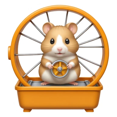 from front angle Hamster in plastic cage with hamster wheel sticker