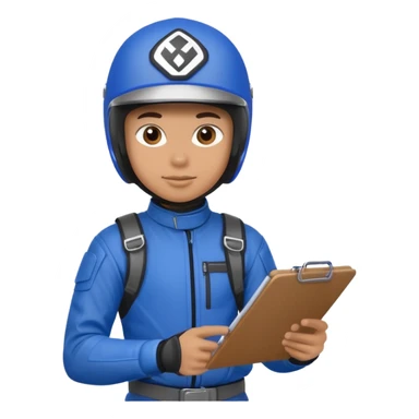 dirtbike rider in blue gear with clipboard sticker