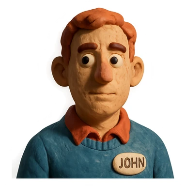 portrait of a man named John in claymation style sticker