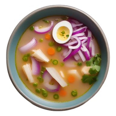encebollado soup from ecuador with red onions, albacore and yucca without carrot sticker