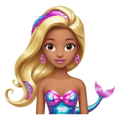 Brown skin blonde hair barbie mermaid with holographic tail and pink highlights in hair  sticker