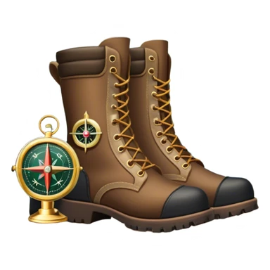 Icon for Hunting Tourism: a rifle, hunting boots and a compass on a forest background, with a silhouette of wildlife in the distance. The icon should capture the adventure and connection with nature in hunting tourism. Transparent background. sticker