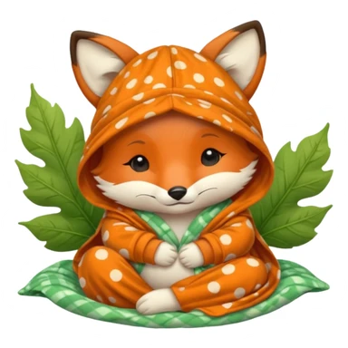 sleepy baby fox in pajama hat under leaf blanket sticker