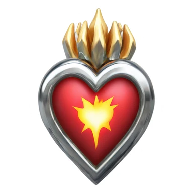 Sacred heart made of chrome, with spikes coming out of the sides and flames from the top sticker