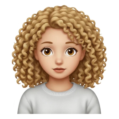 a dirty blonde girl with brown eyes and make her wearing a white sweater with curly hair and white skin color sticker