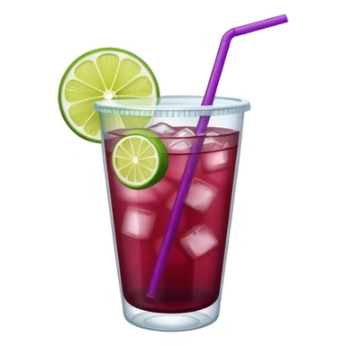 maroon purple cocktail with a lime in a plastic cup with lid and straw  sticker