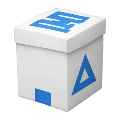 A rectangular tall white box with blue bold blue 'BC' logo in the middle of one side of the box sticker