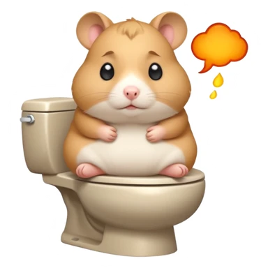 Cute chubby cartoon-style hamster sitting on toilet pooping looking guilty with thought bubble thinking about chilli  sticker