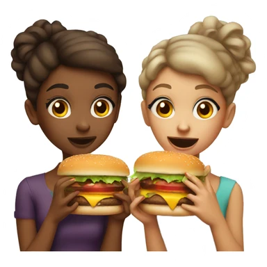 Two girls with makeup in hands and eating a burger  sticker