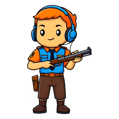 Team Fortress 2 Scout with blue uniform, headset, Boston accent, slim body, carrying scattergun, official character design sticker
