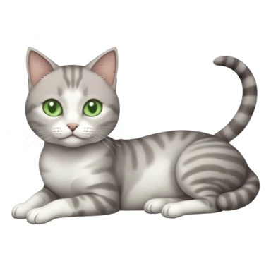 full body tiny short hair grey and white cat with white front legs and green  eyes lying down sticker