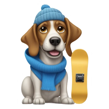 Dog with blue hat floppy ears on a snowboard sticker