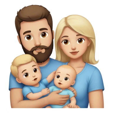 Homme barbu et femme avec deux enfant garçon 3 ans   et fille 6 mois   sticker