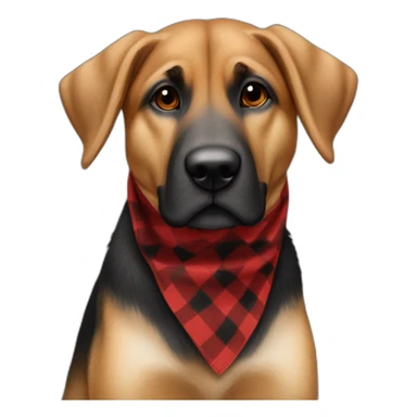 75% Coonhound 25% German Shepherd mix dog wearing small pointed red buffalo plaid bandana pointing down side view full body facing left sticker