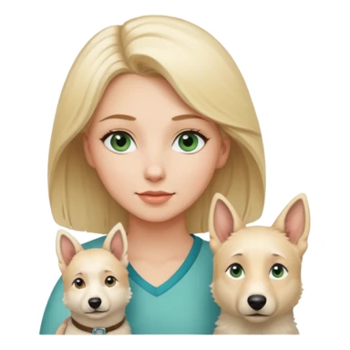 A white blonde Hair Woman with blue Green eyes with a White Shepard with a little bit beige in the fur in a lovely pose  sticker