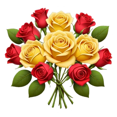 Yellow rose and red rose bouquet with black paper sticker