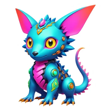 exotic futuristic lush cozy warm-colored modern colorful neon-colored cyber-Fakémon-Digimon-Trico-creature sticker