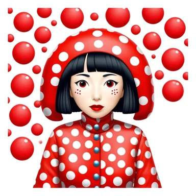 Yayoi Kusama – Cinematic Realistic Portrait of old Japanese artist Yayoi Kusama, depicted as an avant-garde artist with an eccentric, captivating expression surrounded by her iconic polka dot patterns, rendered with vivid textures and imaginative lighting that evokes her unique, surreal creative world. sticker