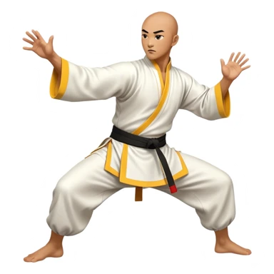 Cinematic Realistic Kung Fu Action Emoji, depicted as an epic martial arts scene with a master executing a precise move in traditional attire, rendered with fluid motion and vibrant textures under dramatic high-contrast lighting. sticker