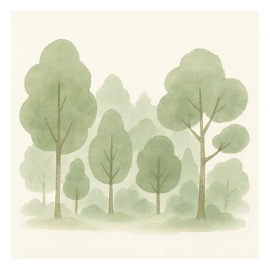 a lush green forest, vibrant and full of trees, painterly style sticker