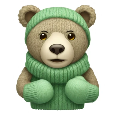 Cute Bear with knitted Sage green mittens sticker