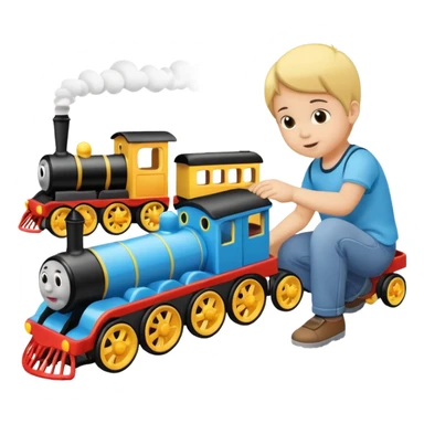 child playing with both toy cars and trains sticker