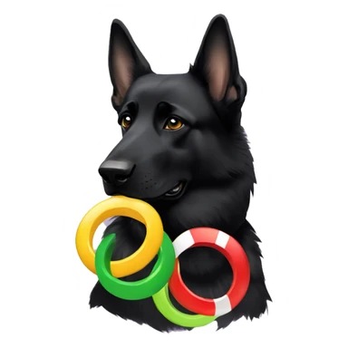 Black German shepherd with the 5 Olympic rings and tennis balls sticker