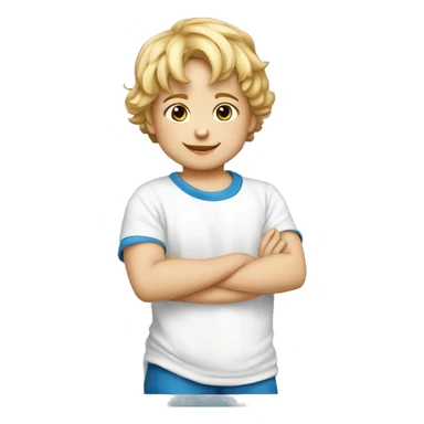 Bebe niño de 2 años rubio vestido de color azul y camiseta blanca sticker