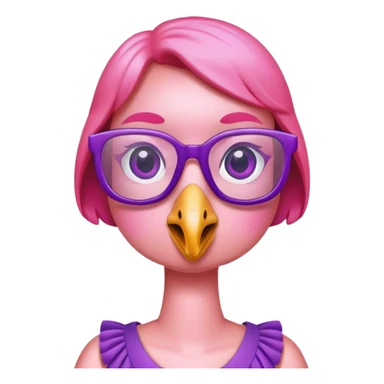 Flamingo wearing purple dress and squared glasses that are purple sticker