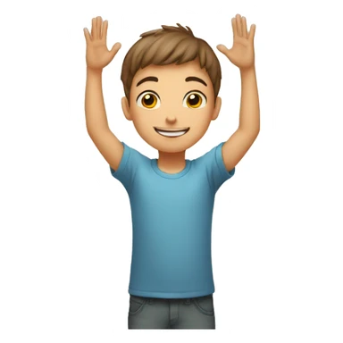 boy joining hands all the way up above head sticker