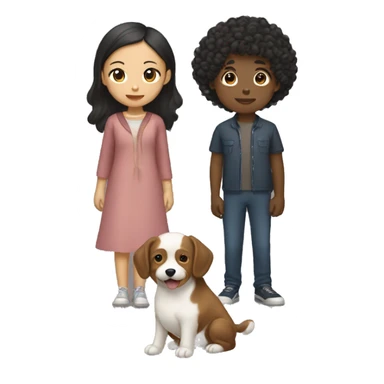 Asian girl, which has straight hair, and black boy, which had curly hair, with a dog sticker