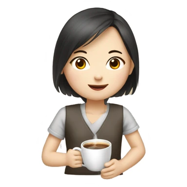 Create an animated emoji: a lovely Chinese little girl pushing a cup of hot coffee in and saying “thank you, my teacher!” The girl is just as high as the cup. sticker