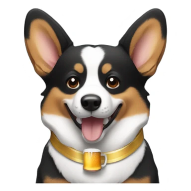 Black corgi with a beer sticker